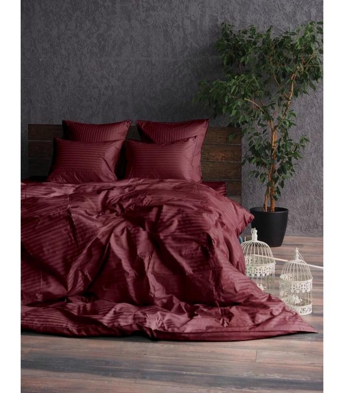 Комплект постельного белья "Lux Bordo" Сатин Stripe из 100% хлопка, полоса 1/1 см
