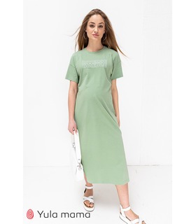 Платье Синди GR ➤ базовое зеленое платье для беременных и кормящих от МамаТато
