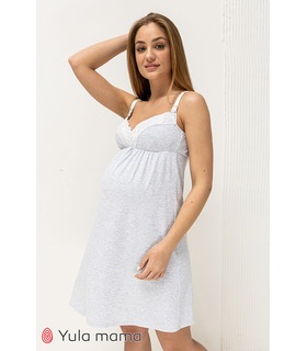 Ночная сорочка Моника GR ➤ серая ночнушка с кружевом беременным и кормящим