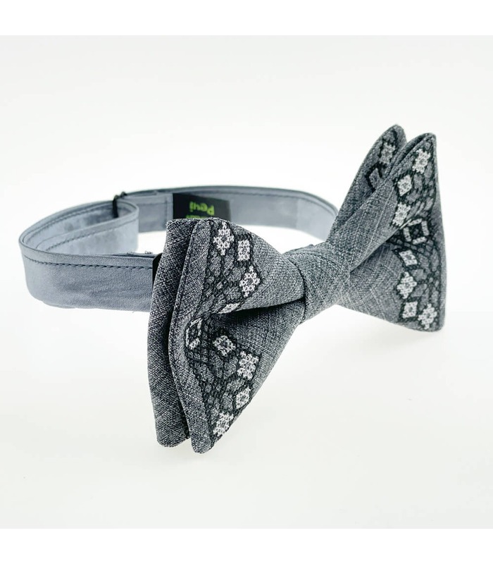 Мужская вышитая бабочка 952 из костюмной ткани ᐉ Серого цвета ※ Украина