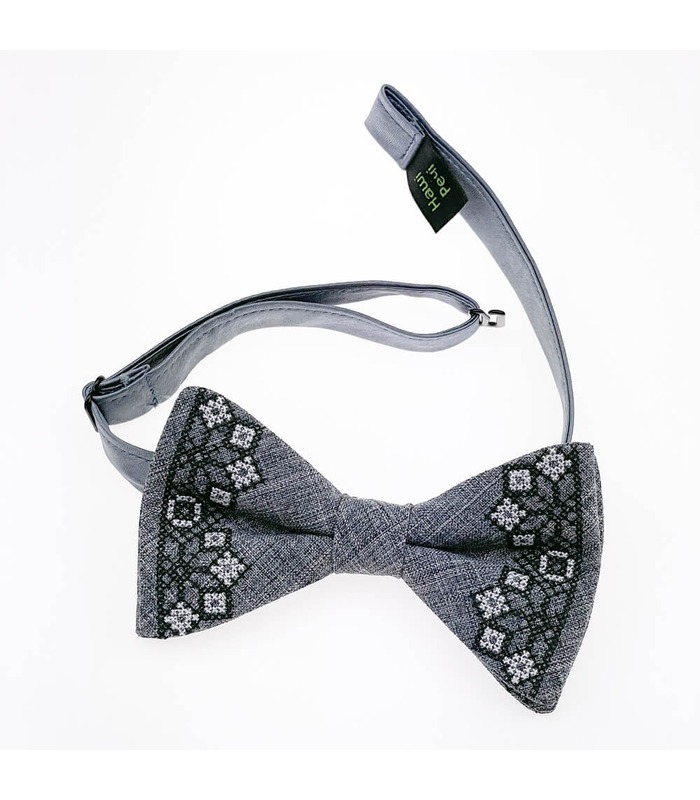 Мужская вышитая бабочка 952 из костюмной ткани ᐉ Серого цвета ※ Украина