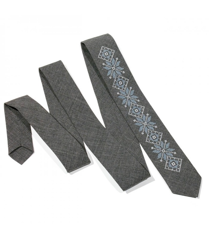 Краватка ᐉ Вишита краватка темно-сірого кольору с коричнуватим відтінком 682, костюмна тканина ※ Україна