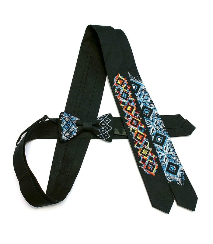 Краватка ᐉ Вишита краватка чорного кольору Арт2, матовий сатин ※ Україна