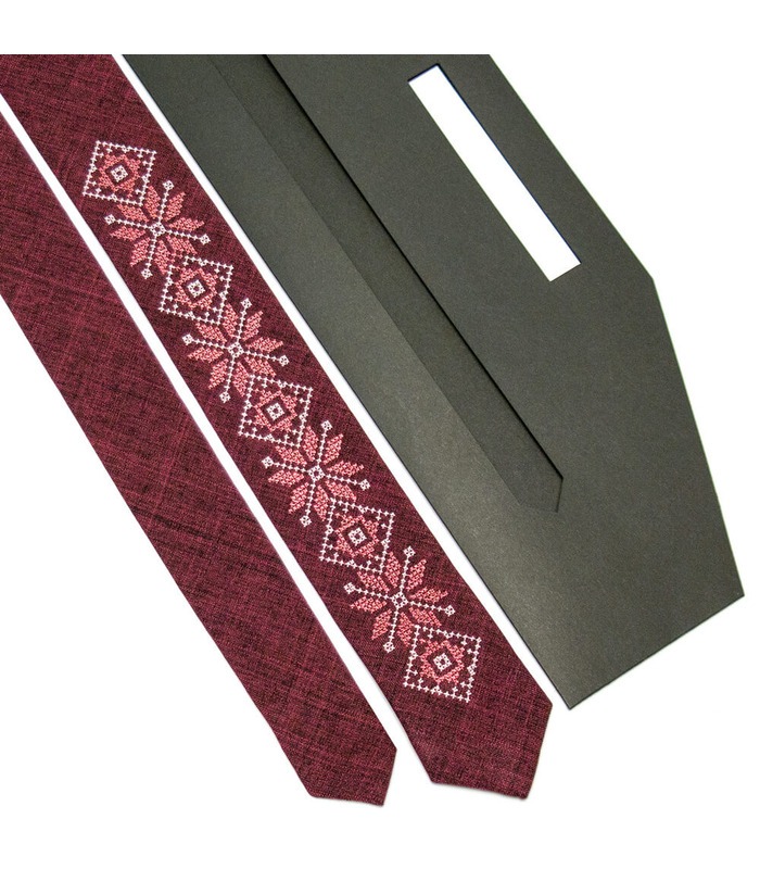 Галстук ᐉ Вышитый бордовый черного цвета 662, костюмная ткань ※ Украина