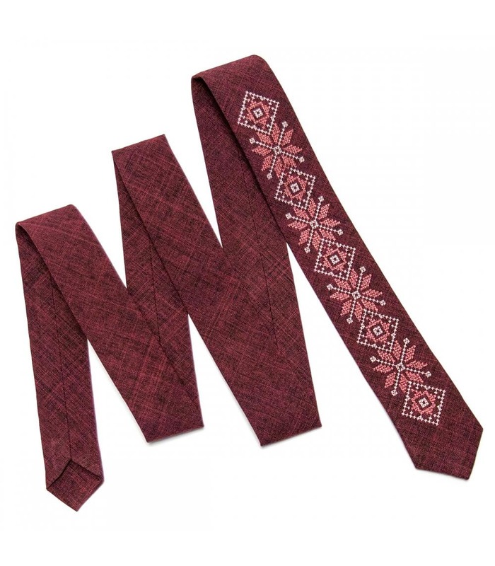 Краватка ᐉ Вишита краватка бордового кольору 662, костюмна тканина ※ Україна