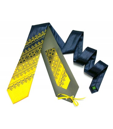 Краватка ᐉ Вишита краватка жовто-синього кольору Жовто-синій дует, сатин ※ Україна