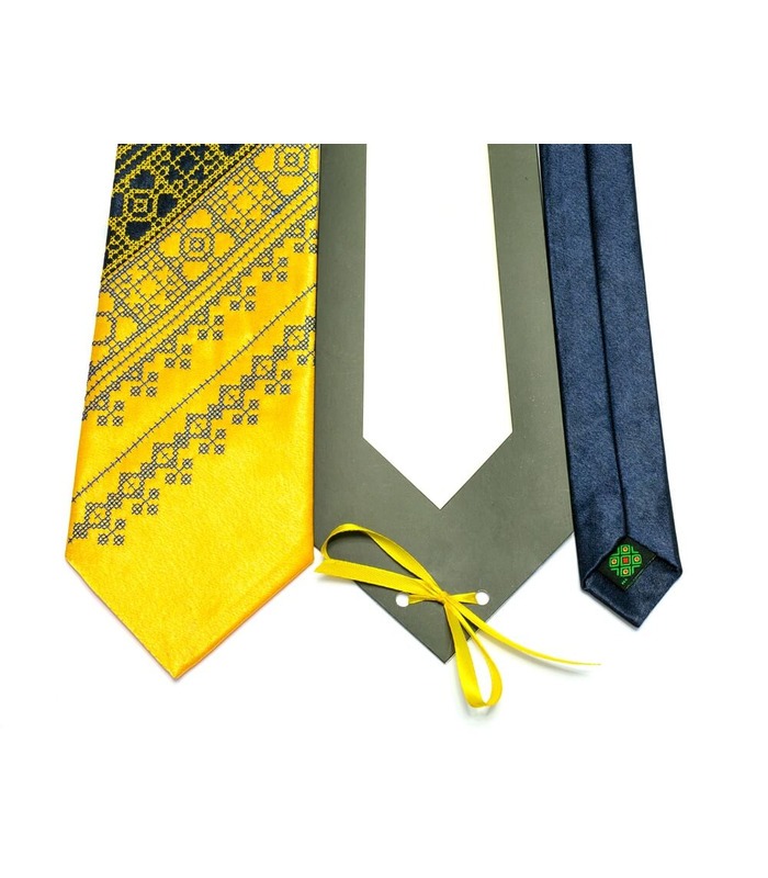 Галстук ᐉ Вышитый желто-синего цвета Желто-синий дуэт, сатин ※ Украина
