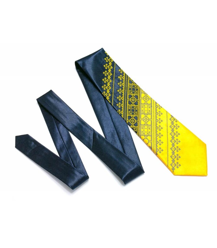 Краватка ᐉ Вишита краватка жовто-синього кольору Жовто-синій дует, сатин ※ Україна