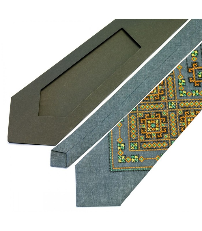 Галстук ᐉ Вышитый серого цвета из льна Хот, 100% лен ※ Украина