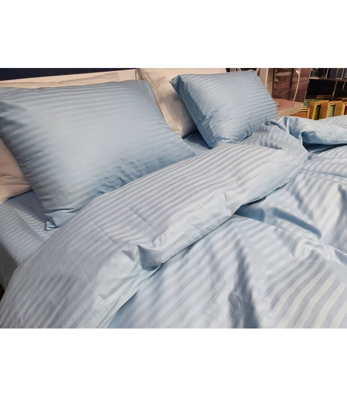 Комплект постільної білизни "Lux Light Blue" Сатин Stripe зі 100% бавовни, смуга 1/1 см