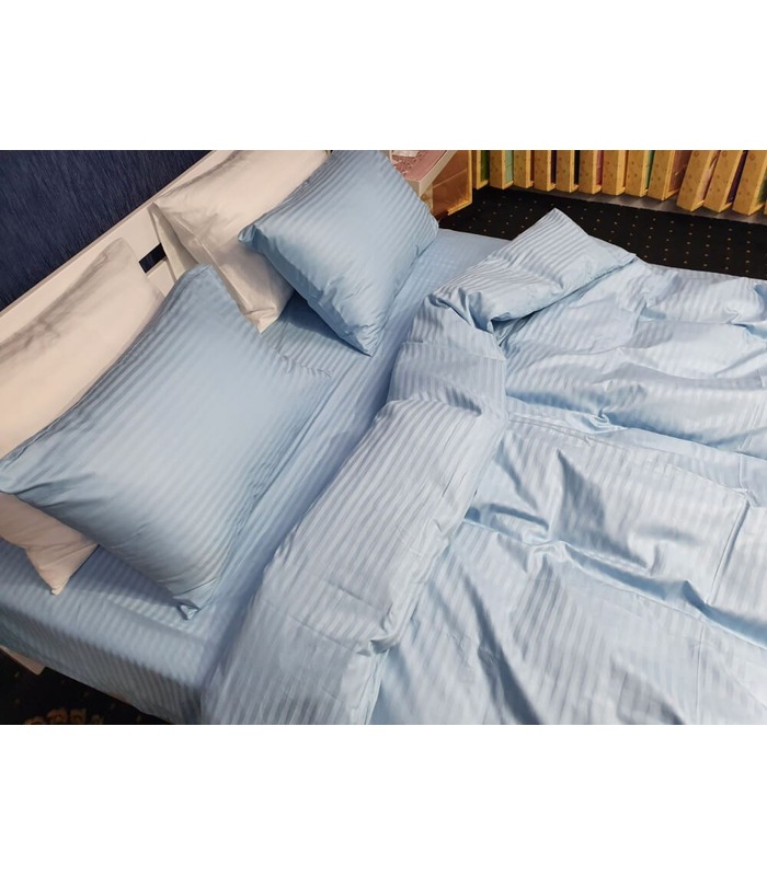 Комплект постільної білизни "Lux Light Blue" Сатин Stripe зі 100% бавовни, смуга 1/1 см