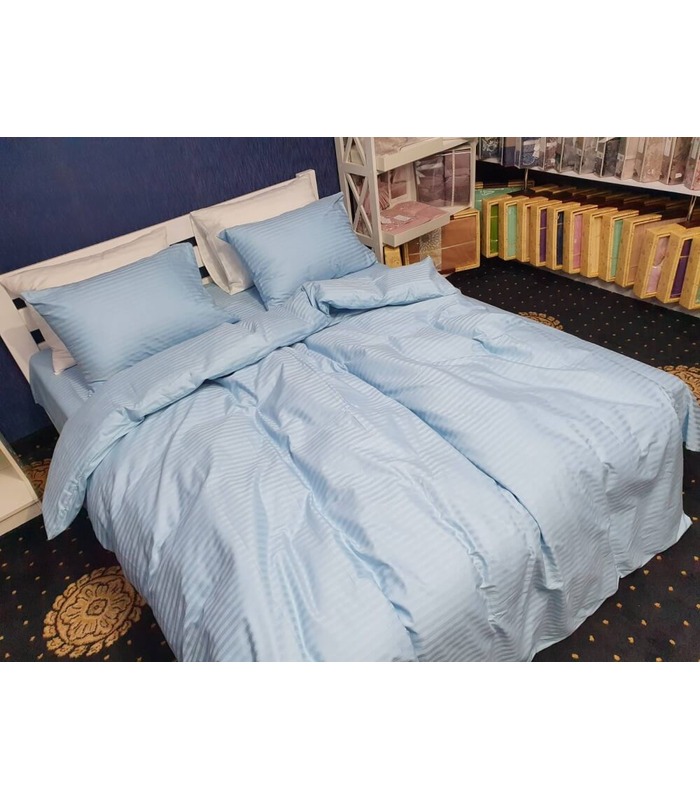 Комплект постільної білизни "Lux Light Blue" Сатин Stripe зі 100% бавовни, смуга 1/1 см