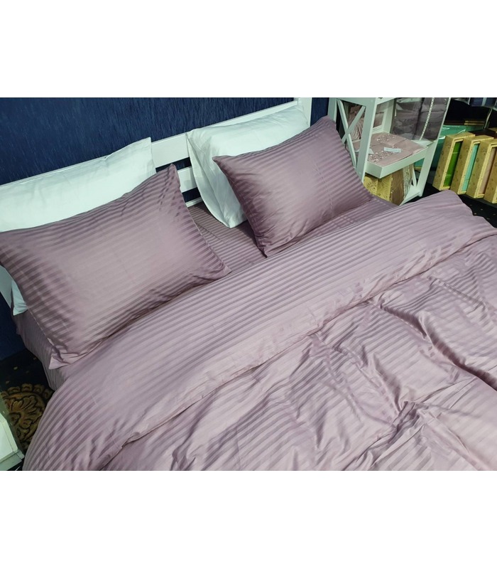 Комплект постельного белья "Lux Light Plum" Сатин Stripe из 100% хлопка, полоса 1/1 см