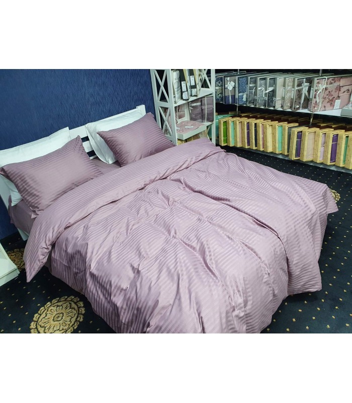 Комплект постельного белья "Lux Light Plum" Сатин Stripe из 100% хлопка, полоса 1/1 см