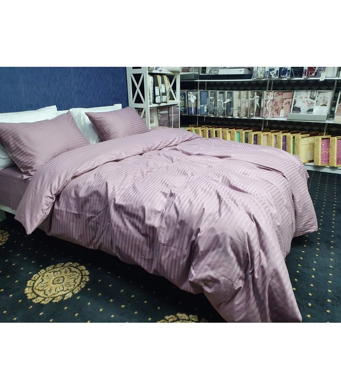 Комплект постельного белья "Lux Light Plum" Сатин Stripe из 100% хлопка, полоса 1/1 см