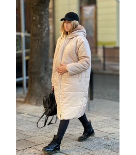 Куртка оверсайз для вагітних мод.2233 1483 ➤ бежева зимова куртка вагітним від МамаТато