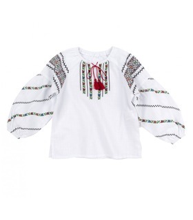 Блуза дитяча принт РБ137 (100) ➤ біла дитяча сорочка з червоним принтом вишиванка від МамаТато