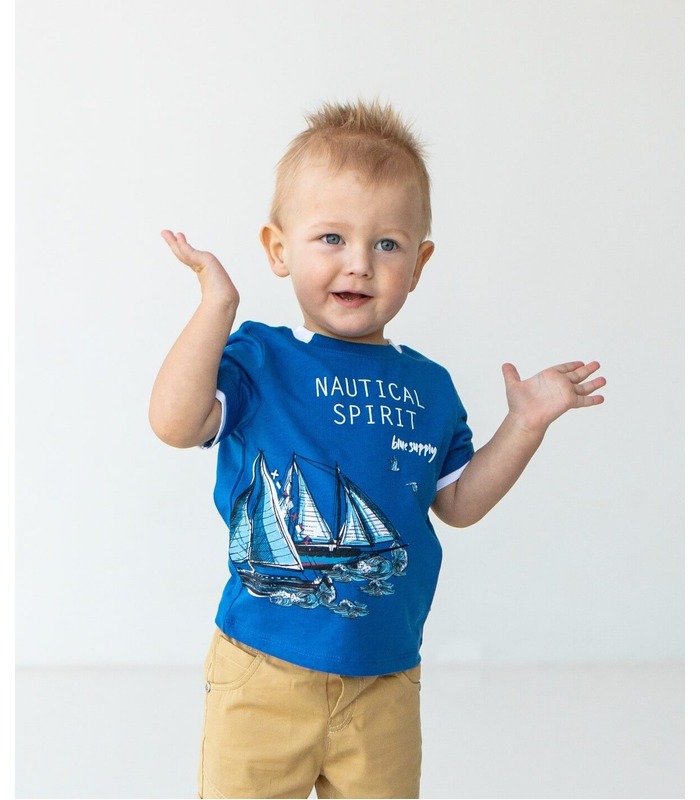 Футболка детская ФБ731 TS, синяя футболка с кораблями