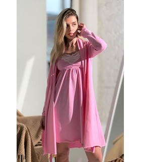 Ночнушка для вагітних мод.2069 1002 ➤ рожева ночнушка з мереживом вагітним та годуючим від МамаТато