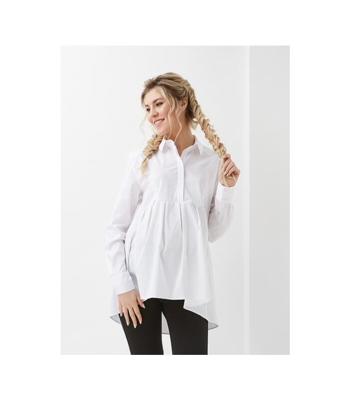 Блуза Лілія ➤ біла подовжена блуза для вагітних та годуючих