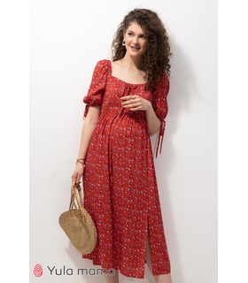 Сукня Бріелла RE ➤ червоне літнє плаття у квіточку вагітним та годуючим від МамаТато
