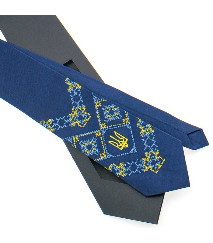 Галстук ᐉ Вышитый темно-синего цвета Щек, сатин ※ Украина