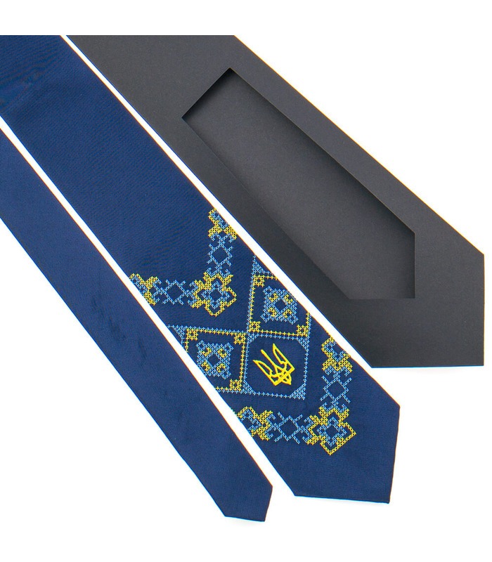 Галстук ᐉ Вышитый темно-синего цвета Щек, сатин ※ Украина