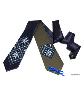 Краватка ᐉ Вишита краватка темно-синього кольору Мудролюб, сатин ※ Україна