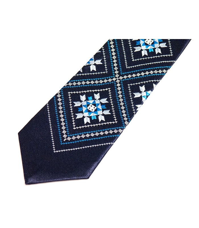 Краватка ᐉ Вишита краватка темно-синього кольору Мудролюб, сатин ※ Україна