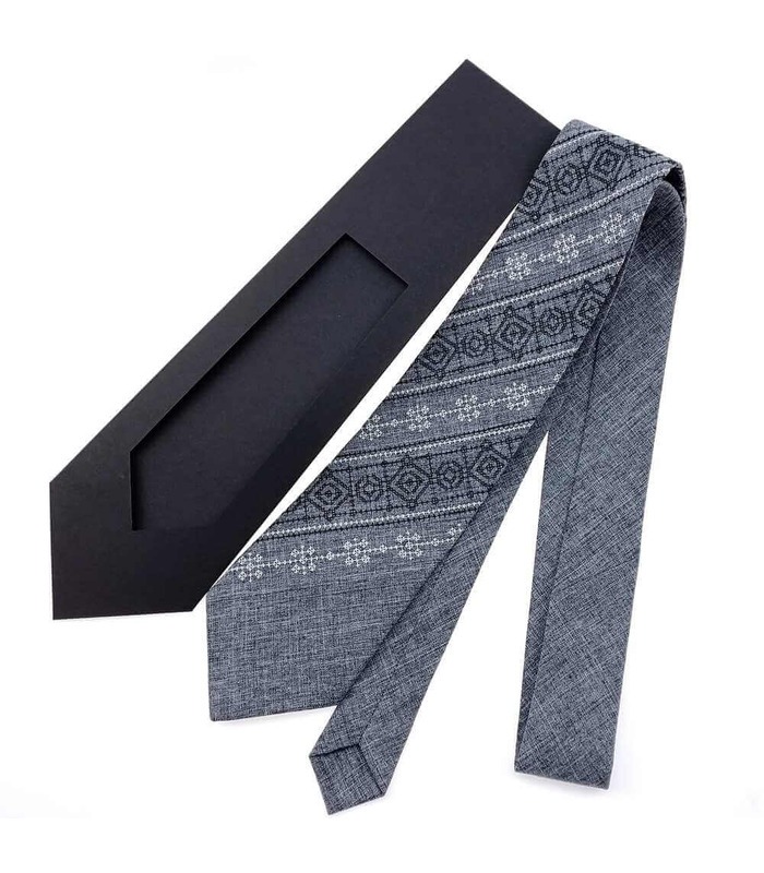 Краватка ᐉ Вишита краватка сірого кольору 948, костюмна тканина ※ Україна