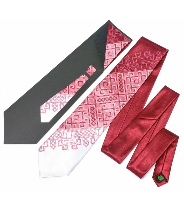 Галстук ᐉ Вышитый галстук бордового цвета Бордовое Трио, сатин трех цветов ※ Украина