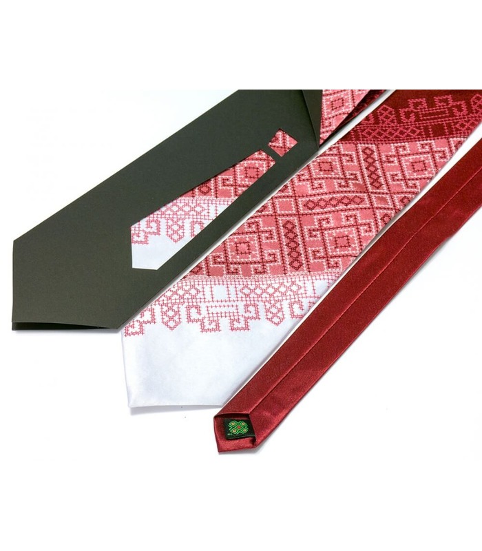 Краватка ᐉ Вишита краватка бордового кольору Бордове Тріо, сатин трьох кольорів ※ Україна