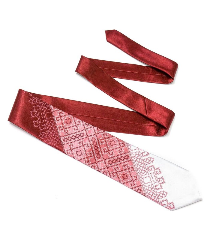 Галстук ᐉ Вышитый галстук бордового цвета Бордовое Трио, сатин трех цветов ※ Украина