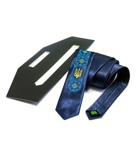 Галстук ᐉ Вышитый галстук темно-синего цвета Водограй, сатин ※ Украина