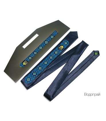 Краватка ᐉ Вишита краватка темно-синього кольору Водограй, сатин ※ Україна