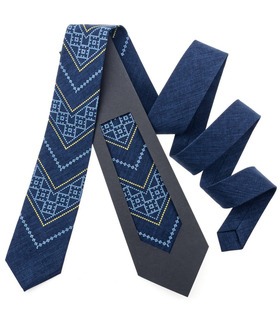 Краватка ᐉ Вишита краватка синього кольору 954, костюмна тканина ※ Україна