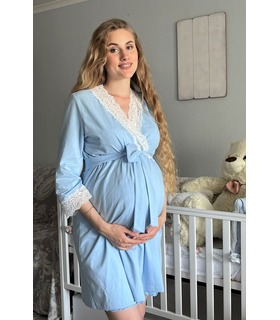 Халат для беременных мод.2065 1227 ➤ удобный голубой халат с кружевом для беременных и кормящих от МамаТато