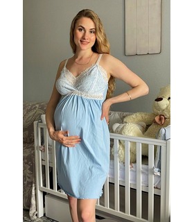 Ночнушка для беременных мод.2066 1227 ➤ голубая кружевная ночнушка беременным и кормящим от МамаТато
