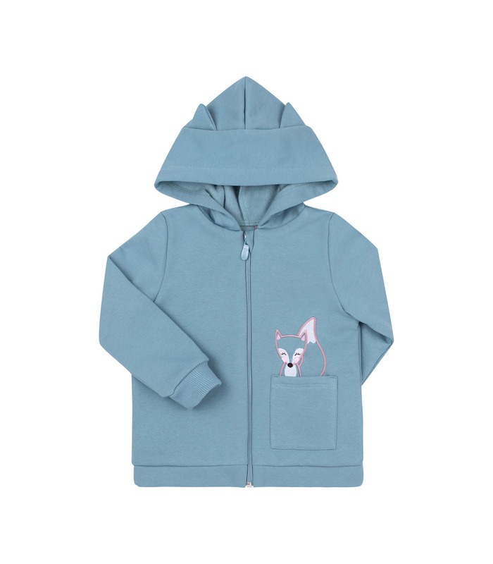Детская кофта КФ224 (R00) - детская бирюзовая кофта на замочке с лисичкой от МамаТато