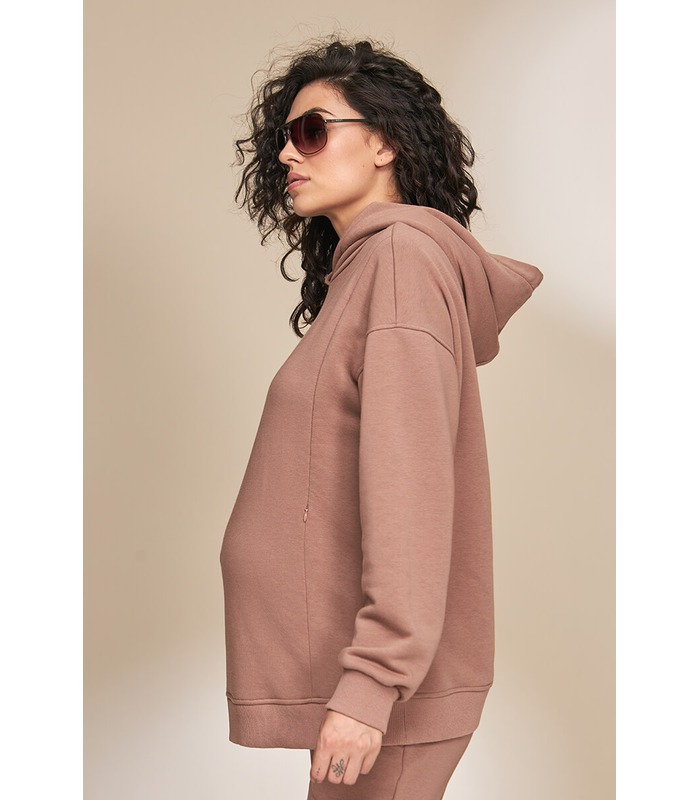 Худи Мира CA - коричневая кофта с капюшоном для беременных и кормящих от МамаТато