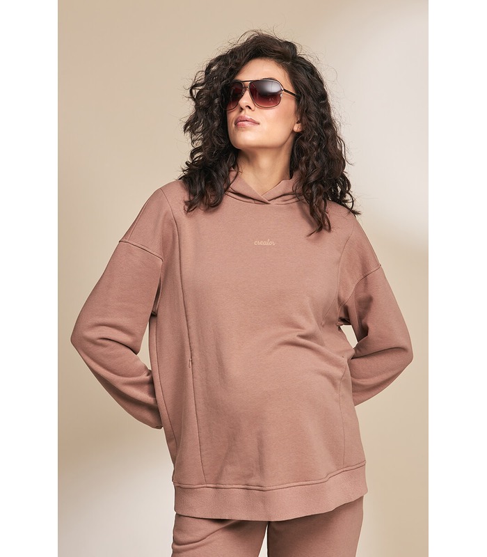 Худи Мира CA - коричневая кофта с капюшоном для беременных и кормящих от МамаТато