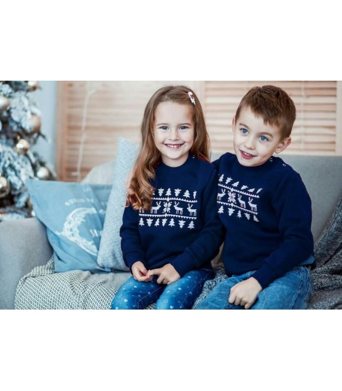 Мужской свитшот Рождественское Чудо мод.586 - теплый синий мужской свитшот с оленями от МамаТато