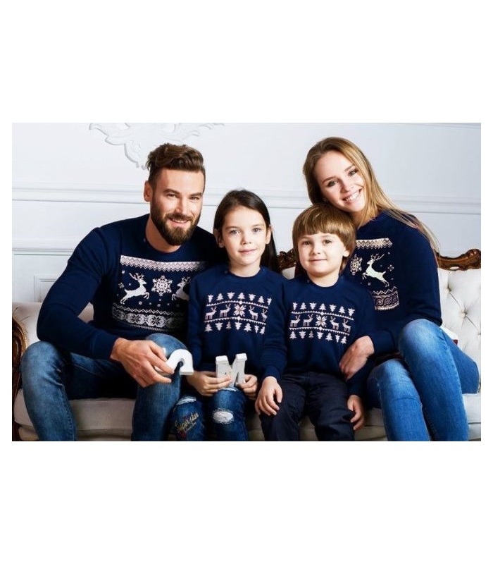 Жіночий світшот Різдвяне Диво мод.585 - теплий синій жіночий світшот з оленями від МамаТато