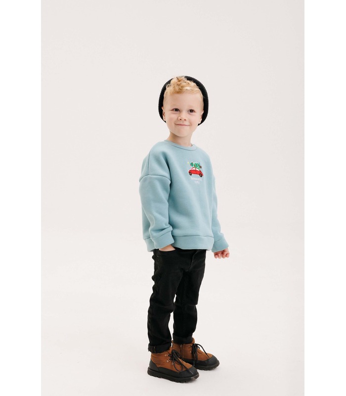 Дитячий джемпер ДЖ337 (U06) - ментоловий дитячий новорічний джемпер з начосом від МамаТато