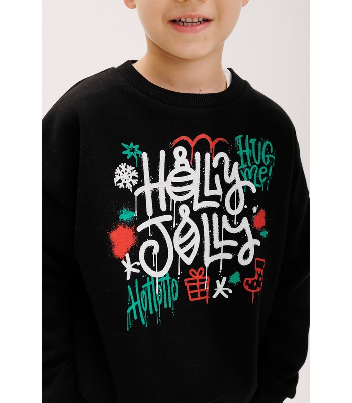 Дитячий джемпер ДЖ337 (Y05) - чорний дитячий новорічний джемпер з начосом від МамаТато