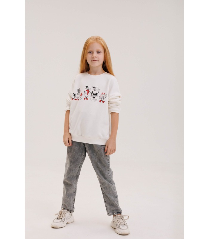 Дитячий джемпер ДЖ350 (205) - дитячий молочний джемпер з новорічним принтом від МамаТато