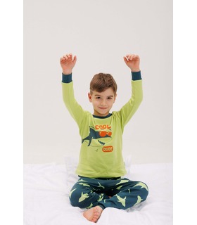 Детская пижама ПЖ53 (T65) - зеленая детская пижама с акулой от МамаТато