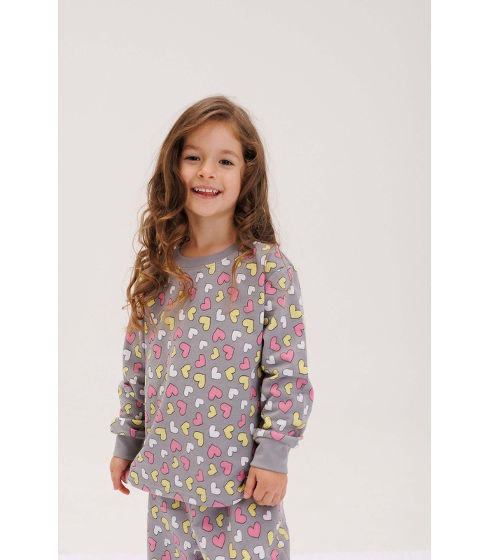Детская байковая пижама ПЖ55 (XX1) - зимняя байковая детская пижама с сердечками от МамаТато