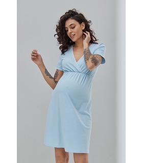 Нічна сорочка Аліса Лайт SB ➤ блакитна бавовняна ночнушка вагітним та годуючим
