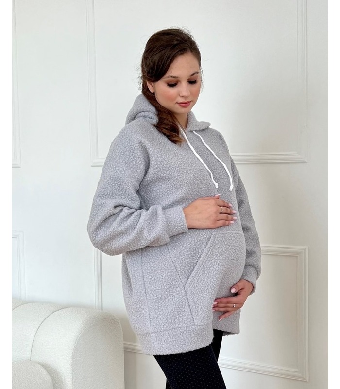 Худі для вагітних мод.2318 1228 - сіра тепла кофта з капюшоном вагітним та годуючим від МамаТато